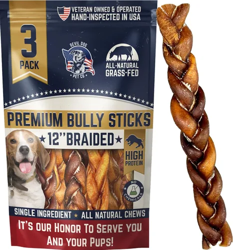 Vista 11 de Devil Dog Pet Co. Palitos Bully Trenzados para Perros – Paquete de 3 Golosinas Masticables de 6 Pulgadas, 100% Naturales, de un Solo Ingrediente