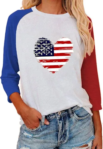 Vista 19 de Camisas de manga 3/4 para mujer, camisetas de verano con cuello redondo, camisetas básicas sueltas de mezcla de algodón para mujer