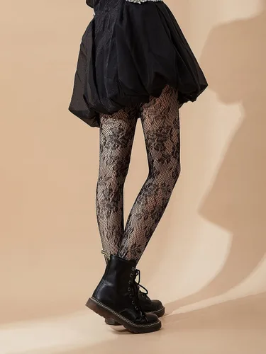 Vista 3 de SHEIN - Medias estampadas para mujer, medias florales de red, leggings