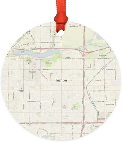 Vista 30 de Andaz Press Mapa de la ciudad de Estados Unidos redondo de madera natural MDF ornamento de Navidad, Akron, Ohio Vintage Mapa, 1 paquete, larga