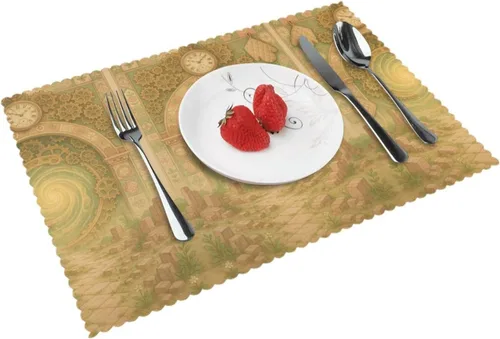 Vista 13 de Juego de 4 manteles individuales rectangulares, resistentes al calor 3D isométricos impresos para cocina y comedor