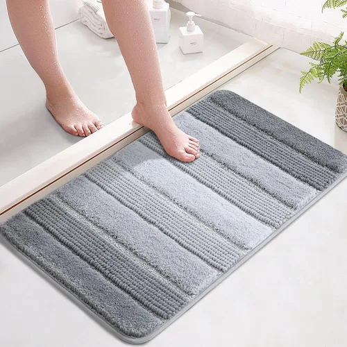 Vista 9 de Kmson Juego de 3 alfombras de baño de chenilla ombré, antideslizantes, ultra suaves, lavables, alfombras de baño peludas para bañera, tapete de Azul