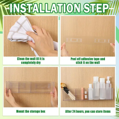 Vista 4 de Briwooody Paquete de 4 organizadores de maquillaje para pared de baño, organizador de almacenamiento de plástico transparente sin perforaciones