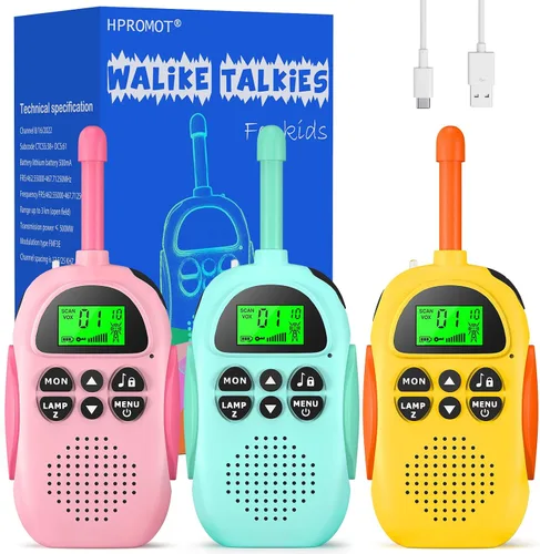 Vista 14 de HPROMOT Walkie Talkies para niños recargables, juguetes para niños de 3 a 12 años, niños y niñas, paquete de 2 unidades de radios de dos vías