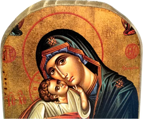 Vista 2 de Icono de madera griego cristiano ortodoxo madera de la madre de Jesús y Jesucristo / mp2