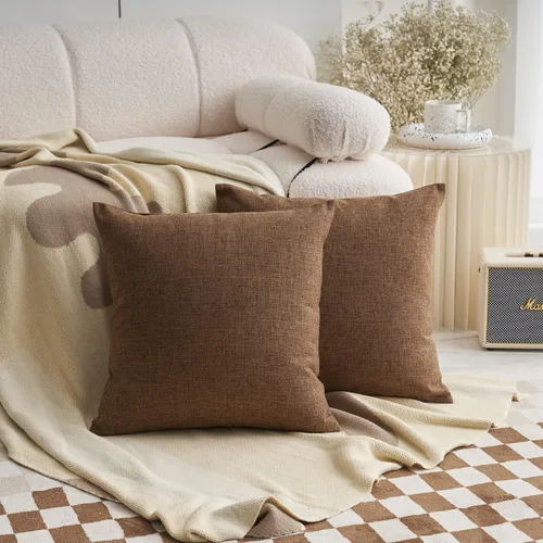 Vista 12 de Fundas de almohada decorativas Demetex grises 18x18, fundas de almohada cuadradas de lino para sofá, fundas de almohada estilo granja para cama
