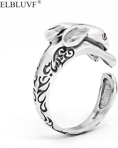 Vista 6 de ELBLUVF 925 Sterling Silver Bunny Rabbit Animal Adjustable Ring Jewelry for Women