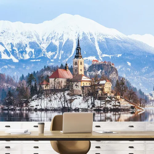 Vista 18 de IDEA4WALL Adhesivo mural removible para pared, diseño de castillo mágico de nieve y ciencia ficción, arte moderno, paisaje decorativo para sala
