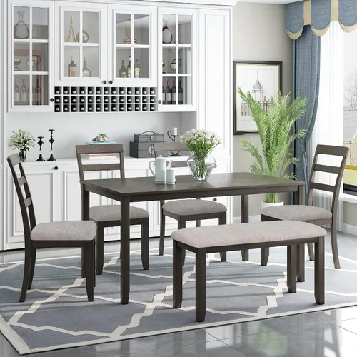Vista 8 de FRANSOUL Juego de 5 mesas redondas de madera con estante inferior, 4 sillas tapizadas para comedor, cocina, comedor, desayuno familiar, color marrón