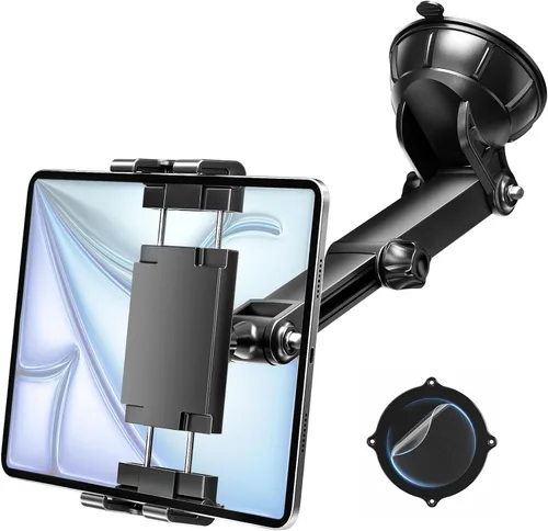 Vista 8 de PLDHPRO - Soporte para tablet en coche para salpicadero y parabrisas, plegable, de aleación de aluminio, con ventosa de vacío, soporte compatible