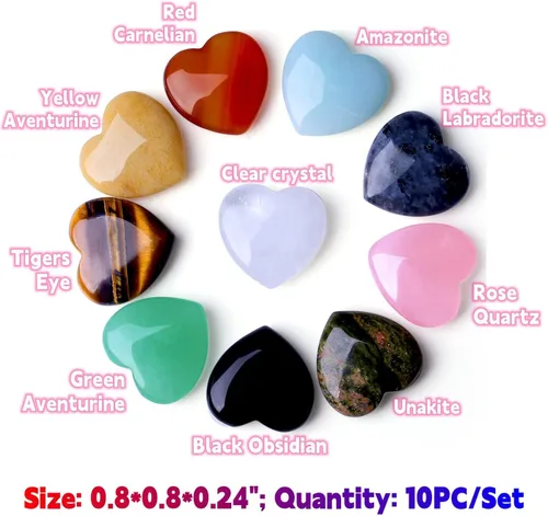 Vista 5 de QINJIEJIE Juego de 10 piedras curativas de corazón, cuarzo rosa, amatista, piedra de amor pulida, palma, piedras preciosas naturales, al por mayor