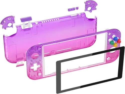 Vista 2 de eXtremeRate Gradient Translucent Purple Rose Red DIY Replacement Shell for Nintendo Switch Lite, NSL Handheld Controller Housing wScreen Protector