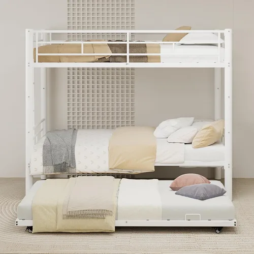 Vista 9 de Twin Over Twin Bunk Bed with Trundle, Heavy Duty Bunk Beds Frame with Side Ladders Convertible Bunkbed with Safety Guard Rails, No Box Spring Needed