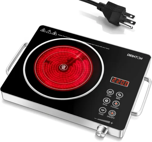 Vista 7 de Placa eléctrica de 2 quemadores, 2200 W+2200 W 110 V con temporizador de 3 horas, temperatura ajustable para cocina de encimera, estufa portátil