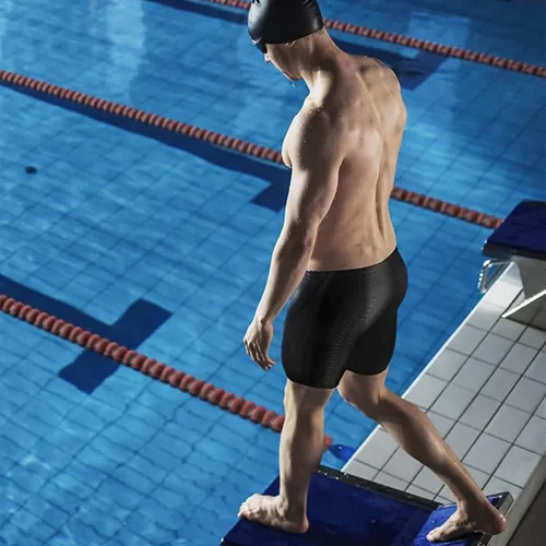 Vista 3 de BROKIG Traje de baño para hombre, escalas reflectantes de resistencia, pantalones cortos de natación de regazo, traje de baño de entrenamiento