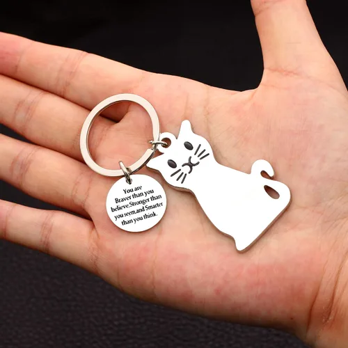 Vista 7 de JJIA Regalos inspiradores, llavero de gato, llavero de automóvil, para mujeres y hombres, plateado, grande, plateado