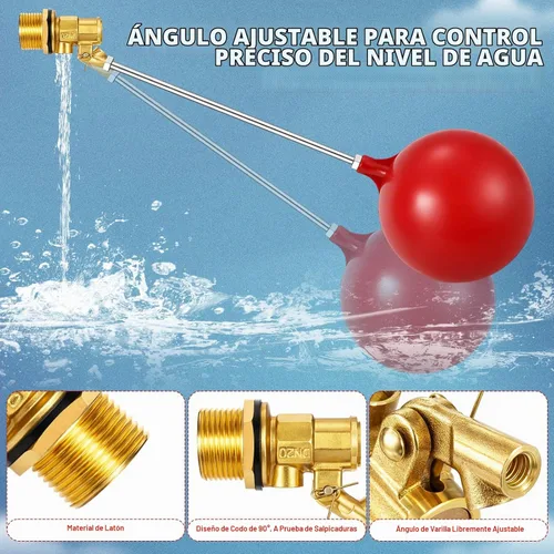 Vista 4 de Válvula de flotador de acero inoxidable de 3/4 pulgadas para tanque de agua y canal, diseño resistente con varilla de ángulo ajustable, bola