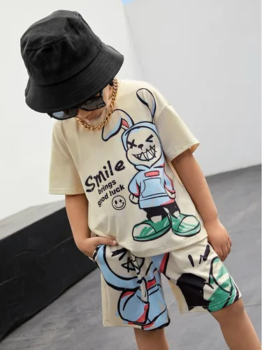 Vista 6 de Floerns Conjunto de camiseta con estampado gráfico de dos piezas para niños y pantalones cortos