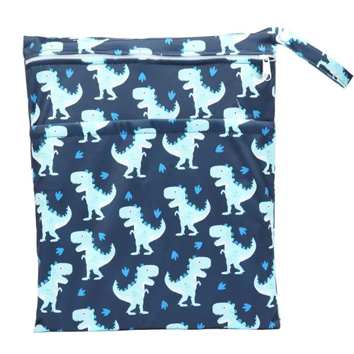 Vista 21 de Wet Bag - Bolsa de pañales de tela para bebé, reutilizable, lavable, con dos bolsillos con cremallera (mapache animal)