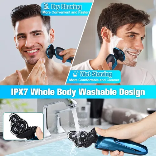 Vista 3 de Mens Electric Shaver, 4D Floating Head High-Speed Motor IPX7 Waterproof, Fast Charging Cordless Electric Razor with Pop-Up Trimmer & Replaceable