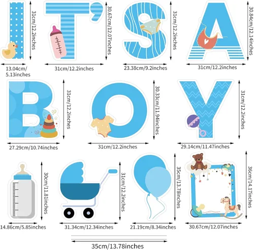 Vista 2 de Elcoho 11 carteles azules con estacas con texto en inglés "IT'S A Boy", incluye letras, globo, biberón, letrero para chupete de bebé para decoración