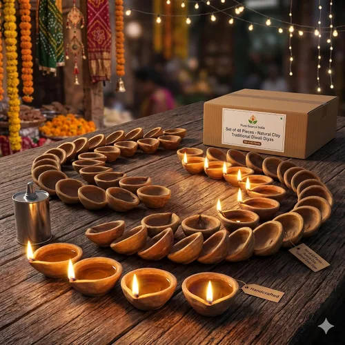 Vista 8 de Pure Source India Arcilla natural tradicional Diwali Ke Diye Diya arcilla de tierra Mitti Ka Diva Diyas para Pooja (juego de 48 piezas)