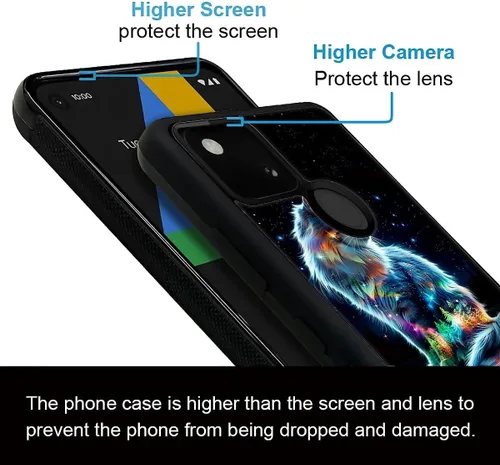 Vista 1156 de Compatible con Google Pixel 4A 5G Mobile Case Creative Acrylic Panel trasero Silicona Protección Grip especialmente diseñado para Google Pixel 4A 5G