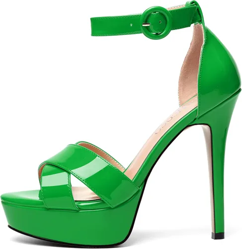 Vista 58 de MODENCOCO Sandalias de boda con correa de tobillo sexy para mujer, con plataforma y puntera abierta, tacón de aguja y tacón alto, zapatos de vestir