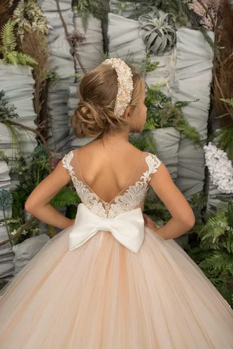 Vista 2 de Vestidos de Navidad para niña de las flores para boda, vestido de baile de encaje con cuentas de tul mini nu