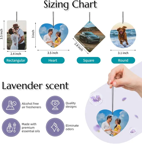 Vista 2 de Ambientador personalizado para automóvil, diseña el tuyo con imagen de texto fotográfico, regalo personalizado para cumpleaños del día de San