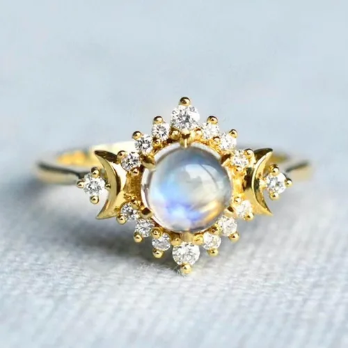 Vista 2 de Anillos de compromiso con la vida en anillos de luna y sol, anillos de aniversario de compromiso, boda celestial, regalos de moda para damas