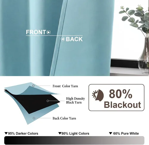 Vista 2 de Gwine Aqua Short Curtains 36 Inches Long - Small Half Window Kitchen Curtains Over Sink, Solid Blackout Curtain for Bathroom Basement Cabinet RV, 2