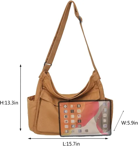 Vista 5 de Bolso bandolera de lona con broches y colgante, lindo, para mujeres y niñas, bolso de hombro casual, estético, para la escuela