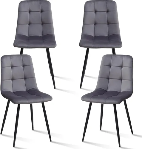 Vista 13 de Juego de 4 sillas de comedor de pana, modernas sillas de cocina tapizadas de tela con patas de metal, almohadillas ajustables, color azul