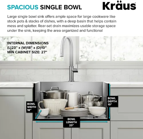 Vista 7 de Kraus KHT301-25 Standart PRO Kitchen Fregadero de Cocina de Acero Inoxidable, 25 Pulgadas