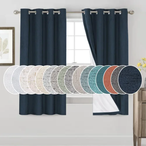 Vista 43 de Cortinas con textura de lino 100% opacas de 64 pulgadas de largo, juego de 2 paneles de cortinas de lino opacas con forro aislante térmico que Arena