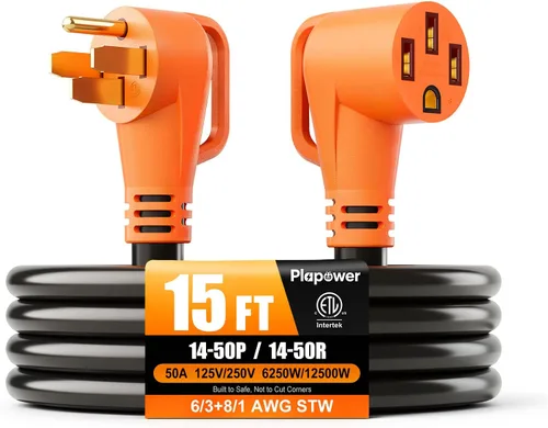 Vista 18 de Cable de extensión RV de 25 pies, 50 amperios, NEMA 14-50P a 14-50R 2-Negro naranja