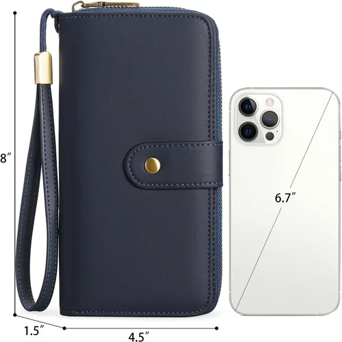 Vista 3 de GAEKEAO Cartera de mano para mujer, con bloqueo RFID, de piel, de gran capacidad, con correa de mano