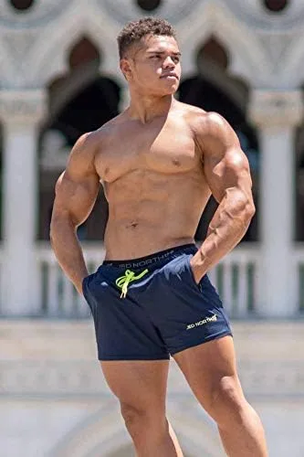 Vista 5 de Jed North Pantalones cortos de gimnasio para culturismo con entrepierna de 4 pulgadas para hombre con bolsillos con cremallera, pantalones cortos