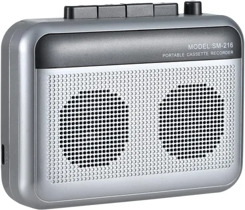 Vista 8 de Grabadora de casete con transmisor Bluetooth, reproductor de cinta de casete pequeño con conector para auriculares, altavoz integrado, conector
