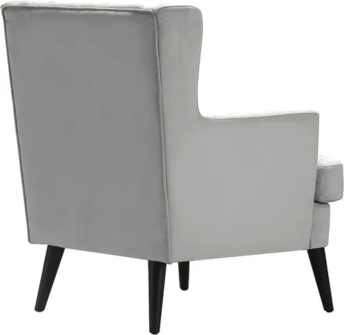 Vista 10 de Elle Decor Celeste - Silla decorativa de terciopelo copetudo, sillón tapizado de mediados de siglo, respaldo moderno con respaldo acolchado de Gris