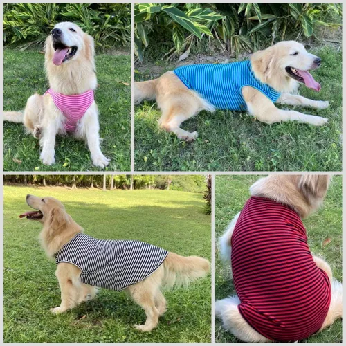 Vista 3 de Camisas para perros Camisetas de algodón a rayas, chaleco básico transpirable Camiseta elástica sin mangas para cachorros y gatos, algodón