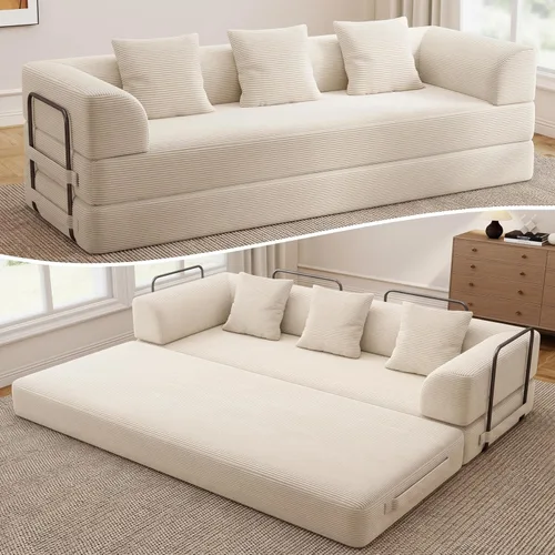 Vista 16 de Sofá cama convertible Cloud sin huesos, sofá de piso de 177,8 cm, 4 en 1, plegable, acomodado, sofá de 2 plazas, sofá cama de espuma de alta