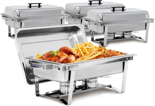 Vista 11 de SUPER DEAL Paquete de 2 calentadores de alimentos de 9 cuartos de galón, juego de bufé rectangular con patas de marco plegable, plato de acero