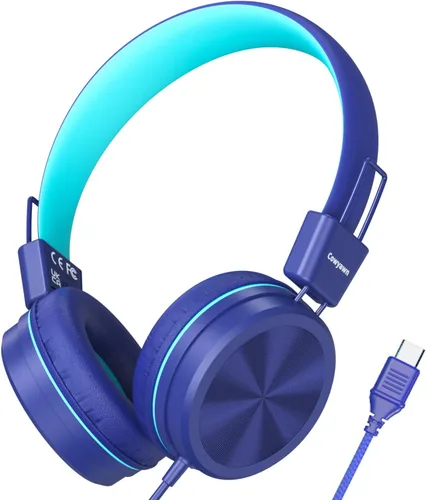 Vista 12 de Cowyawn - Auriculares infantiles, auriculares para niños con limitador de volumen seguro de 94 dB, auriculares escolares con cable para niños