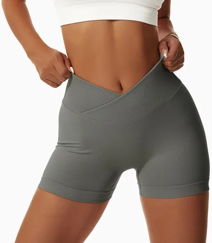 Vista 5 de DASAYO Womens Crossover Waisted Scrunch Shorts Biker Tennis Stretch Skinny Shorts Quick Dry V Shape Workout Sports Gym Shorts