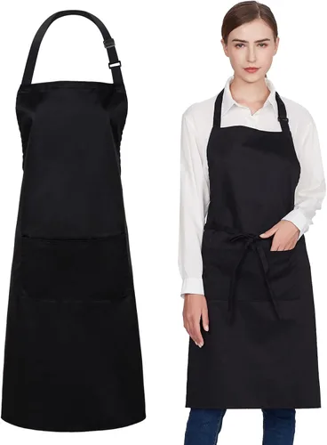 Vista 27 de Jubatus Paquete de 2 delantales 100% algodón con 2 bolsillos para cocinar, cocinero, delantal ajustable para mujeres y hombres, color beige