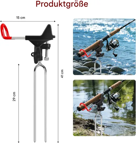 Vista 2 de Soporte para caña de pescar para suelo, paquete de 2, altura ajustable de 57-87cm, soporte para caña de pescar ajustable de 360 grados y fácil