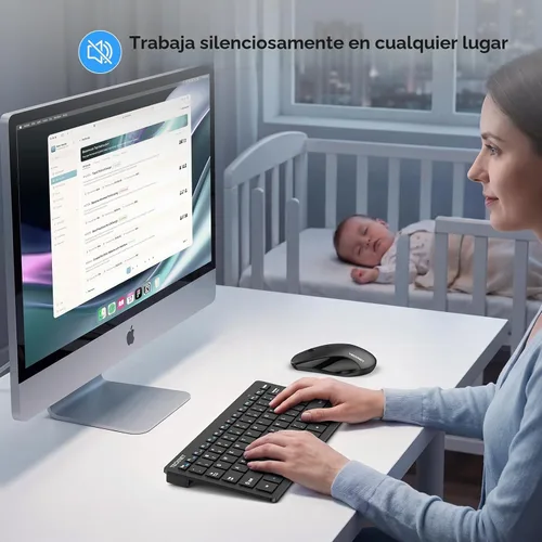 Vista 3 de TECKNET Combo de Teclado y Ratón Inalámbrico, Mini Teclado de Computadora Inalámbrico y Conjunto de Ratón 2.4GHz, 1600 DPI Ajustable Silencioso Negro