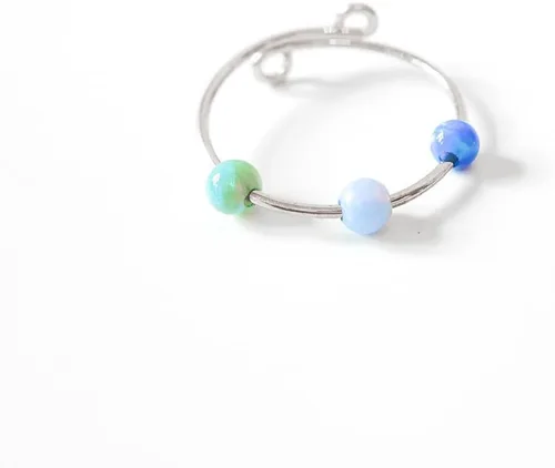 Vista 3 de Anxiety Ring Anti Stress Relief Fidget Worry Ring Adjustable Triple Opal Beads Spinner Ring Sterling Silver